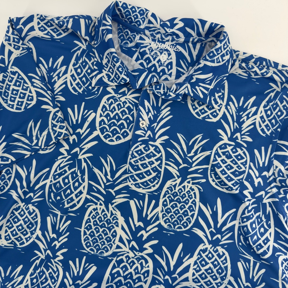 Chubbies Mens Blue White Pineapple Print Performance Polo Shirt Large Golf Top